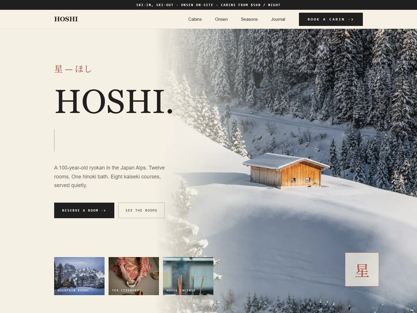 HOSHI — Mountain Ryokan — built with Go2Run AI