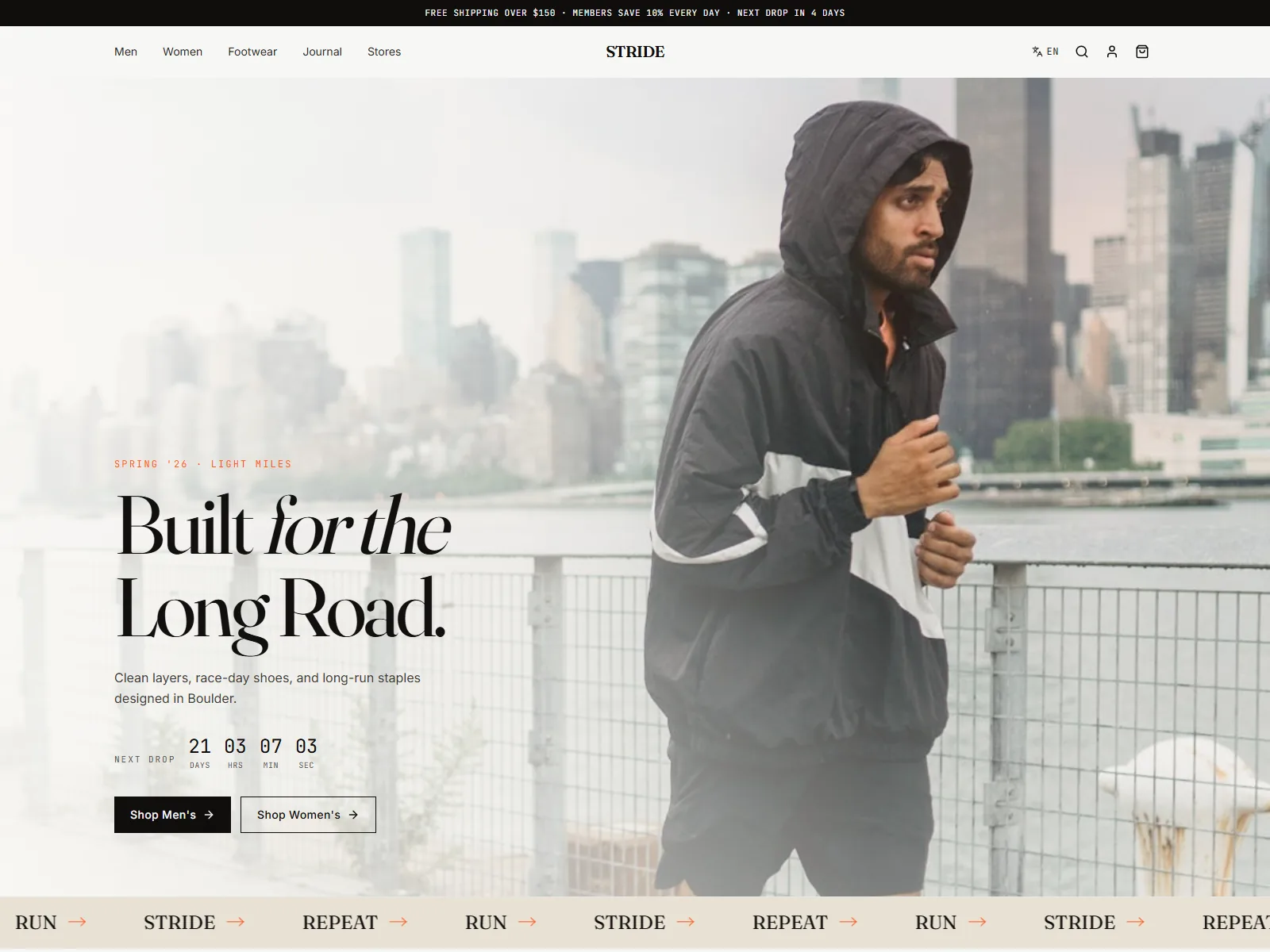 STRIDE — Running Gear Store — built with Go2Run AI